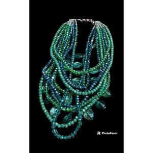 Sassy Jones Green Malia Multi Strand Necklace EUC